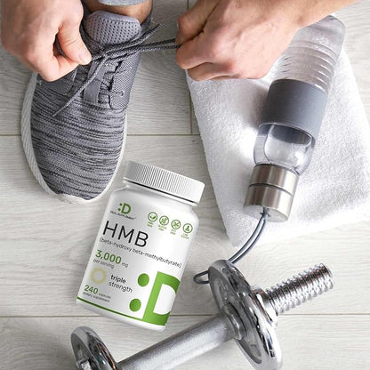 Ultra Strength HMB Supplements 3,000mg Per Serving, 240 Capsules | Third Party Tested | Supports Muscle Growth, Retention & Lean Muscle Mass | Fast Workout Recovery