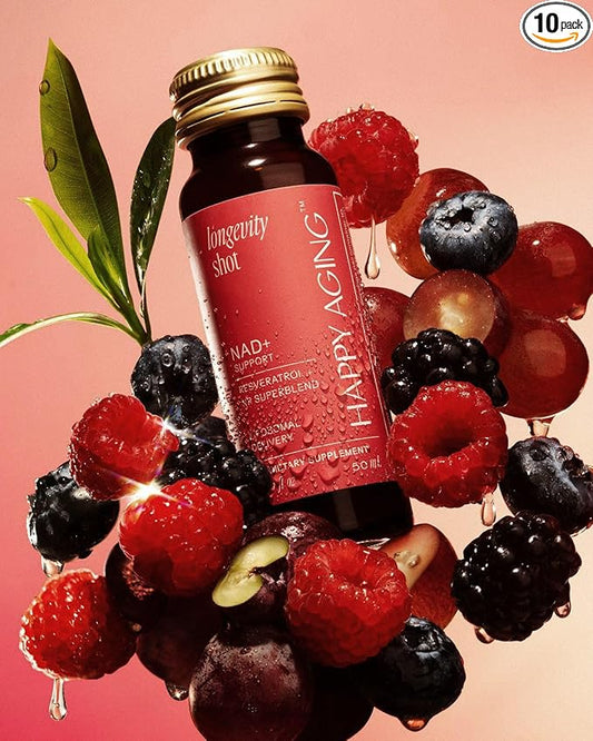 Liquid NAD+ Longevity Shots | NMN Alternative | Liposomal Nicotinamide Riboside and Resveratrol with Ceramides & Antioxidants | Twice-a-Week | Firm Skin & Brain Health| 10 Shots