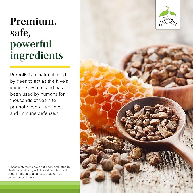 Terry Naturally Propolis Extract EP300 - Upper Respiratory & Immune System Support Supplement - Non-GMO Supplement with Bee Propolis Extract - Child & Adult Supplement - 60 Chewable Tablets