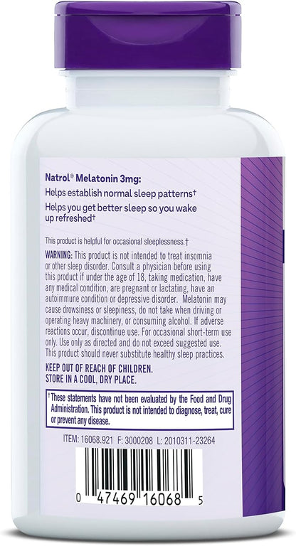 Natrol Melatonin 3 mg, Dietary Supplement for Restful Sleep, Sleep Supplements for Adults, 240 Melatonin Tablets, 240 Day Supply