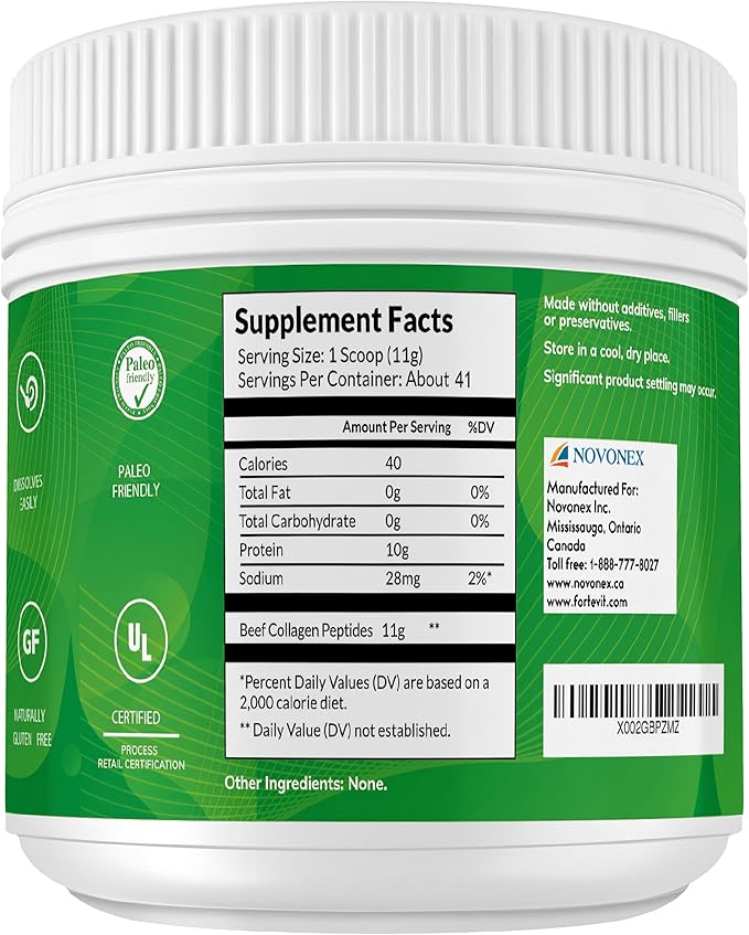 FORTEVIT Hydrolyzed Collagen Peptides Powder - Boosts Skin Elasticity, Strengthens Hair & Nails, Supports Joint Mobility - Unflavored, Non-GMO, Sugar-Free, Keto & Paleo-Friendly (16oz Jar)