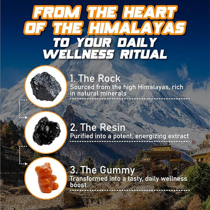 Pure Himalayan Shilajit Gummies No Added Sugar Ashwagandha, MACA Root, Turmeric Extract with Vitamin C, Non-GMO 100% Natural & Organic (60 Count, Gold)