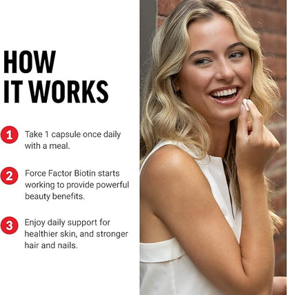 FORCE FACTOR Biotin 10000mcg, Biotin Supplement for Healthier Hair, Skin, and Nails, Hair Growth Supplement with Biotin Vitamins, Vegan Biotin, Non-GMO, 100 Vegetable Capsules