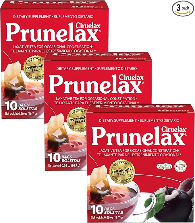 Prunelax Ciruelax Natural Laxative Regular for Occasional Constipation,Tea Bags, Prunes, 10 Bags (Pack of 3)
