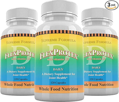 Flexprotex D 884mg Joint Muscle Support Herbal Blend Turmeric Chondroitin Glucosamine Boswellia Hyaluronic Acid Ashwagandha 3 btls 360 Capsules