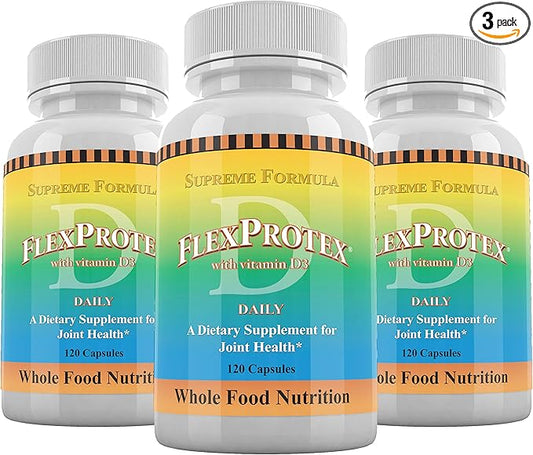 Flexprotex D 884mg Joint Muscle Support Herbal Blend Turmeric Chondroitin Glucosamine Boswellia Hyaluronic Acid Ashwagandha 3 btls 360 Capsules