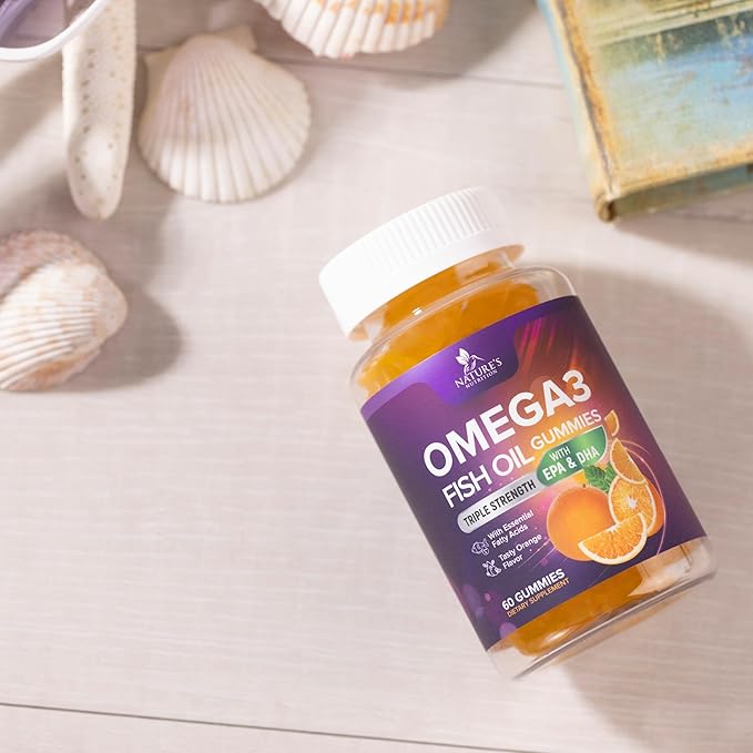 Omega-3 Gummies, Fish Oil Gummies for Adults & Kids, Omega-3 Gummy Vitamins, EPA & DHA Fish Oil Fatty Acids Gummy Supplement, Nature's Supplements for Joint, Heart Health, & Brain Support - 60 Count