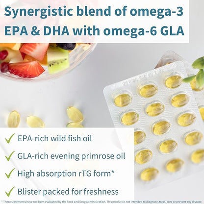 Igennus Pharmepa Complete EPA 668mg & DHA 334mg Omega-3 Fatty Acids 1000mg, rTG Form, High Potency Fish Oil Plus Omega-6 & 9 from GLA Evening Primrose Oil, IFOS Certified, Lemon Flavor, 360 Softgels