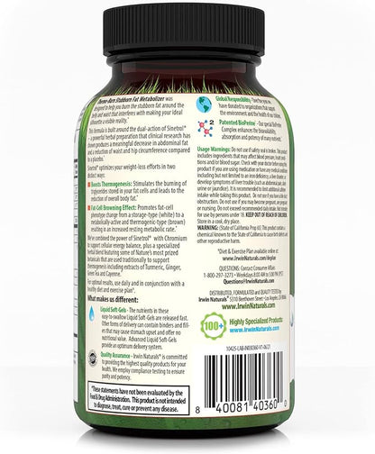Irwin Naturals Thermo-Burn Stubborn Fat Metabolizer - 60 Liquid Soft-Gels, Pack of 2 - Helps Target & Metabolize Stubborn Fat Storage Cells - 40 Total Servings