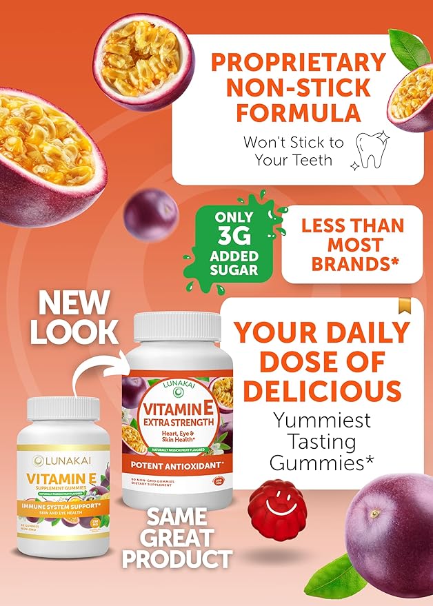 Lunakai Vitamin D3 and Vitamin E Gummies Bundle - Immunity, Bone and Mood Support Gummy - 250 mg 1000 iu Natural VIT E Plus C Supplements