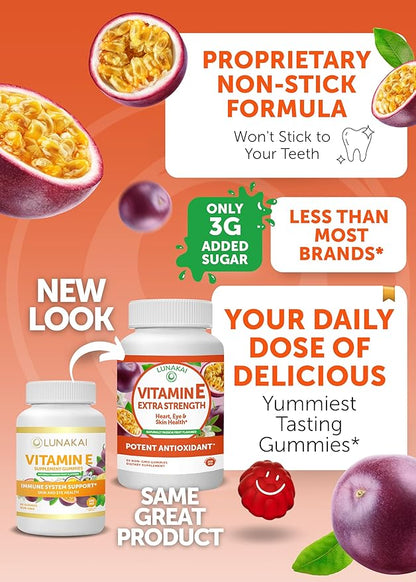Lunakai Vitamin D3 and Vitamin E Gummies Bundle - Immunity, Bone and Mood Support Gummy - 250 mg 1000 iu Natural VIT E Plus C Supplements