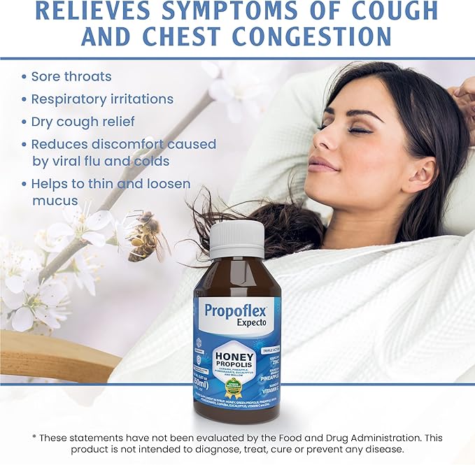 Beelife Propoflex Expecto Cough Syrup - Triple-Action - Natural Cough Syrup for Kids & Adults - Made in Brazil Green Propolis - Zinc, Bromelain, Vitamin C- 150 ml