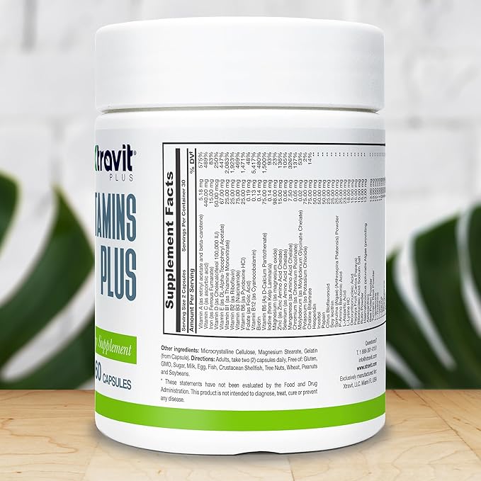 Vitamins Plus Supplement - Natural Daily Men’s & Women’s Multivitamin with Iron, Minerals, Digestive Enzymes, & Antioxidants for Energy, Brain, & Digestive Support - No Fillers, 60 Capsules