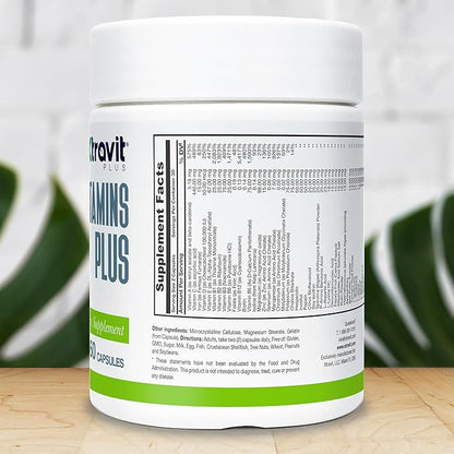 Vitamins Plus Supplement - Natural Daily Men’s & Women’s Multivitamin with Iron, Minerals, Digestive Enzymes, & Antioxidants for Energy, Brain, & Digestive Support - No Fillers, 60 Capsules