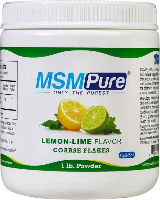 KALA HEALTH MSMPure Lemon Lime Flavored Coarse MSM Powder Flakes – Organic Sulfur for Joint Flexibility, Skin Appearance, and Hair & Nail Support – 1 lb, USA Made, Distilled Crystals