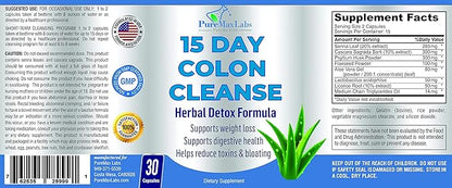 15 Day Colon Cleanse and Detox, Herbal Detox Formula, Supports Weight Loss, Constipation Relief - Boosts Energy. Flush Toxins, Natural Safe Colon Cleanser for Men and Women - 30 Capsules
