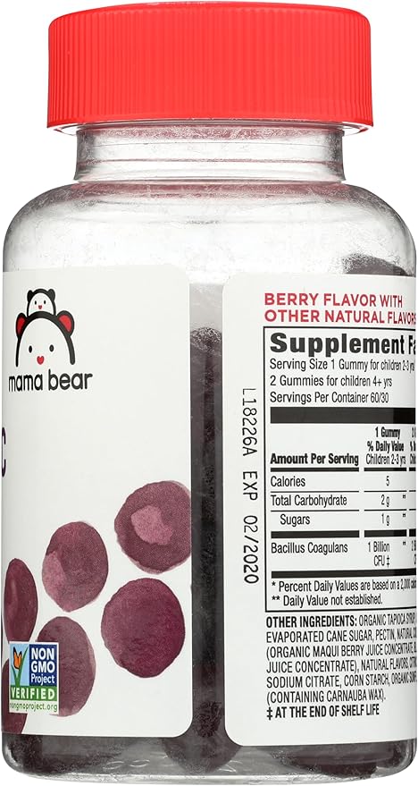 Amazon Brand - Mama Bear Vegan Probiotic, Berry, 60 Gummies, 1 Billion CFU per Gummy