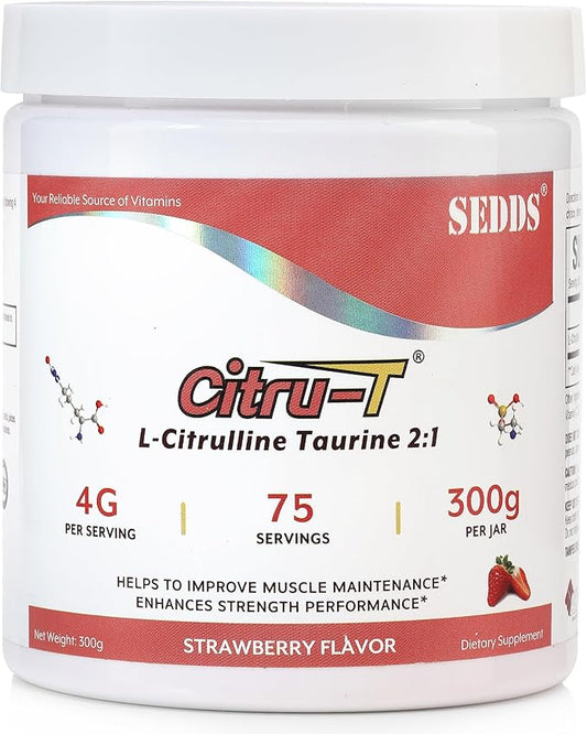 Strawberry-Flavored L-Citrulline Taurine 2:1, L Citrulline Powder, Unflavored Vegan Taurine Powder, Pre-Workout Sports Nutrition for Men and Women,1 Pound of Powder Each Can