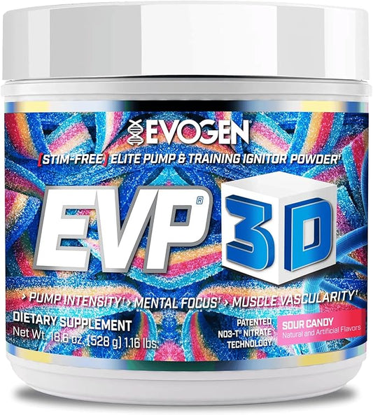 Evogen EVP 3D - Stim Free Pre Workout Powder for Men & Women | Sugar Free Non Stim Preworkout with Beta Alanine and Creatine for Energy & Pump | Sour Candy | 40 Servings