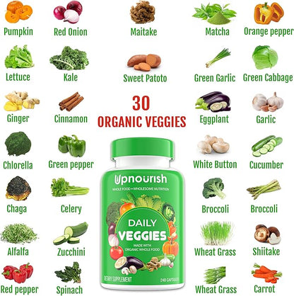 UpNourish Organic Fruits and Veggies Supplement - Support Diet Balance, Body Cleanse & Energy - 480 Fruits and Super Greens Capsules from Nature - Fruit and Vegetable Supplements for Adults & Kids