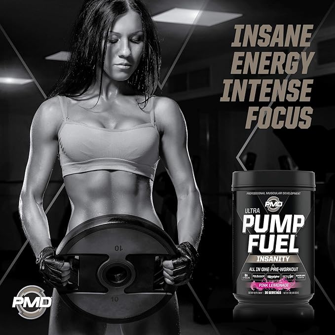 PMD Sports Ultra Pump Fuel Insanity - Pre Workout – Pink Lemonade (30 Servings) Sports Omega Cuts Elite Thermogenic Fat Burner (90 Softgels)