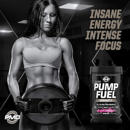 PMD Sports Ultra Pump Fuel Insanity - Pre Workout – Pink Lemonade (30 Servings) Sports Omega Cuts Elite Thermogenic Fat Burner (90 Softgels)