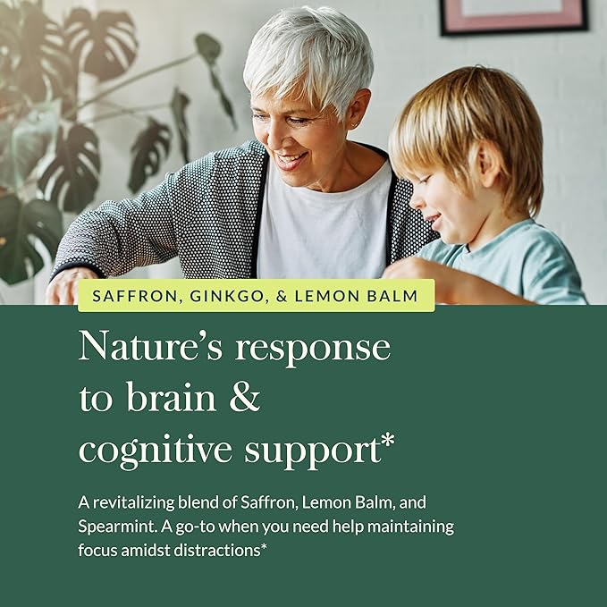 Gaia Herbs Nootropic Focus - Brain & Cognitive Support Supplement to Help Maintain Healthy Concentration* - with Saffron, Lemon Balm & Spearmint - 40 Liquid Phyto-Capsules (Up to 20-Day Supply)