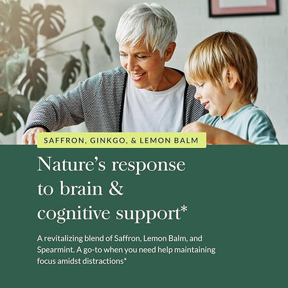 Gaia Herbs Nootropic Focus - Brain & Cognitive Support Supplement to Help Maintain Healthy Concentration* - with Saffron, Lemon Balm & Spearmint - 40 Liquid Phyto-Capsules (Up to 20-Day Supply)