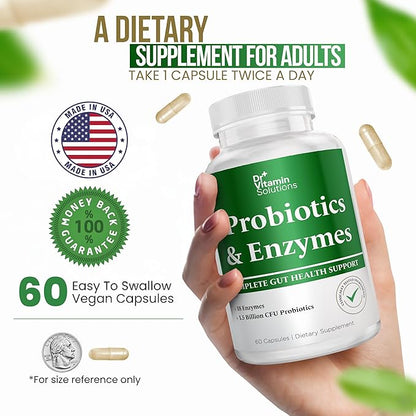 DR VITAMIN SOLUTIONS Multi Enzymes, Pre & Probiotics for Digestive Health | 18 Active Enzymes & 1.5 Billion CFU Probiotics for Women & Men | Digestive Enzymes w/Prebiotics for Bloating Relief | 60
