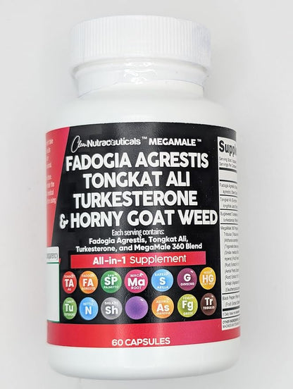 Clean Nutraceuticals Fadogia Agrestis Tongkat Ali Turkesterone Supplement with Horny Goat Weed, Saw Palmetto, Maca Root, Siberian Ginseng, Tribulus Terrestris, Fenugreek, Wild Yam - 60 Count