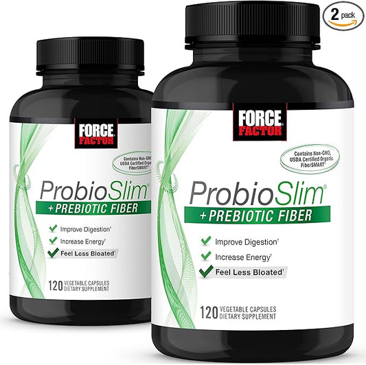 Force Factor ProbioSlim + Prebiotic Fiber, Metabolism Booster for Women & Men, Digestive Health Support, Green Tea Extract and Psyllium Husk Fiber, 120 Count (Pack of 2)