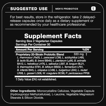 Toniiq Mens Probiotic with 20 Verified Strains – 200 Bilion CFU + 200mg FOS Prebiotic – Mens Probiotics for Gut Health - Cold-Chain & Delayed-Release – Lab-Tested Synbiotic Formula