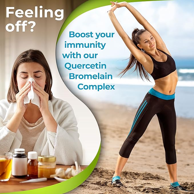 Quercetin with Bromelain Vitamin C and Zinc Enriched with Organic Whole Foods - 1215mg per Serving - Quercetin Phytosome 500mg Capsules with Ginger and Flavonoids for Immune Support - 120 count