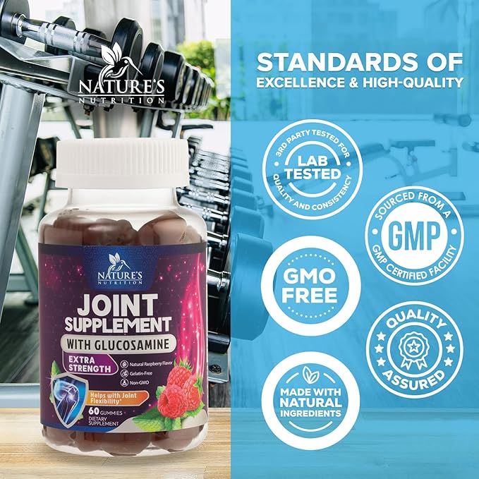 Joint Support Gummies Glucosamine Plus Vitamin E - Nature's Joint Support Supplement for Occasional Discomfort for Back, Knees & Hands - Cartilage & Joint Health & Flexibility Support - 60 Gummies