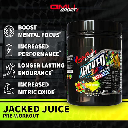 GMU SPORT Jacked Juice Pre Workout | Explosive Energy, Focus & Muscle Pumps | 8g Citrulline Malate, 3g Creatine, Beta Alanine, Alpha-GPC | 250mg Caffeine | 40 Servings Watermelon