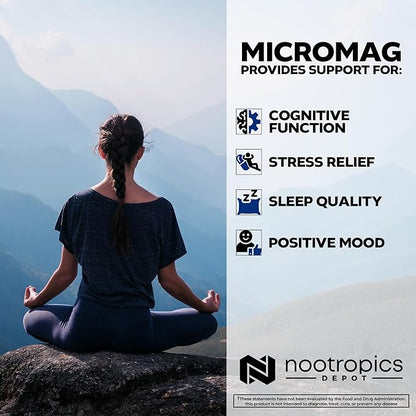 Nootropics Depot MicroMag Magnesium Capsules | 625mg | 90 Count | Contains 200mg of Elemental Magnesium