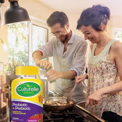 Culturelle Daily Probiotic Gummies for Women & Men, Berry Flavor, 52 Count, Naturally-Sourced Daily Probiotic + Prebiotic for Digestive Health, Non-GMO & Vegan