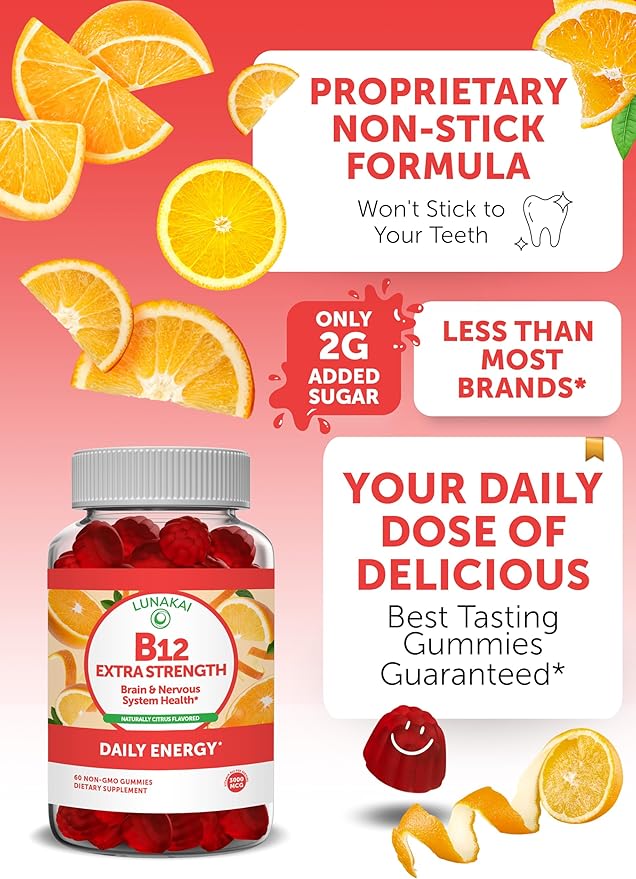 Lunakai Vitamin C and Vitamin B12 3000 mcg Gummies Bundle for Adults - Organic VIT C Vegan Chewable Gummy Vitamins - Energy Support and Bone Health