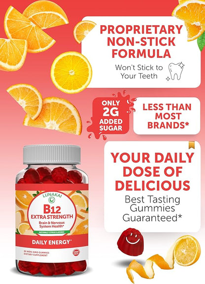 Lunakai Vitamin C and Vitamin B12 3000 mcg Gummies Bundle for Adults - Organic VIT C Vegan Chewable Gummy Vitamins - Energy Support and Bone Health