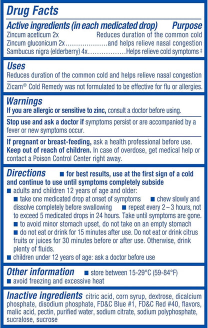Zicam Cold Remedy Zinc Medicated Fruit Drops, Elderberry, 25 Count (Pack of 2)