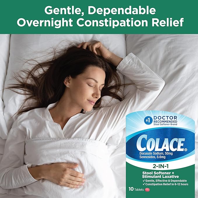 Colace 2-IN-1 Stool Softener & Stimulant Laxative Tablets, 10 Count, Gentle Constipation Relief In 6-12 Hours