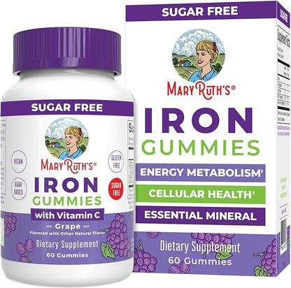 MaryRuth's Iron Gummies for Ages 14+ | with Vitamin C for Absorption | Sugar Free | Gummy Iron Supplement + VIT C | Energy Metabolism | Cellular Health | Immune Support | Vegan | Non-GMO | 60 Count