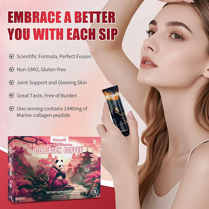 Mustsweet Instant Coffee with Vital Proteins Collagen Peptides Powder, Joint Supplements for Women & Men, Supports Skin and Gut Health, 15 Servings