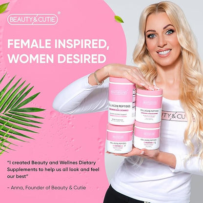 Collagen Peptides 10g with Hyaluronic Acid 120 mg and Vitamin C Powder, Hair, Skin and Nails Support, Grass Fed, Unflavored, 11.38 oz