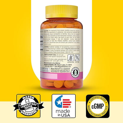Mason Natural Slow-Release Iron (Ferrous Sulfate) 50 mg Tablets, 180 Day Supply, High Potency Supplement, Gentle on Stomach, 1-Pack
