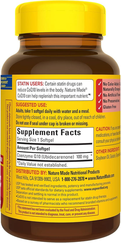 Nature Made CoQ10 100mg, Dietary Supplement for Heart Health Support, 120 Softgels, 120 Day Supply