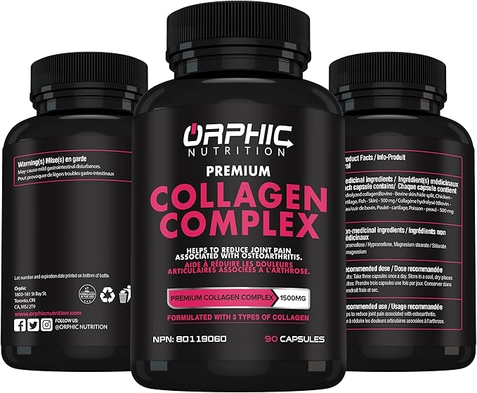 ORPHIC NUTRITION Collagen Peptides Capsules for Women,1800mg Multi Collagen Pills Types I, II, III, V, X - Supports Digestive Health Maintaining Strong Joints, Tendons, Ligaments and Muscles* 90 Caps