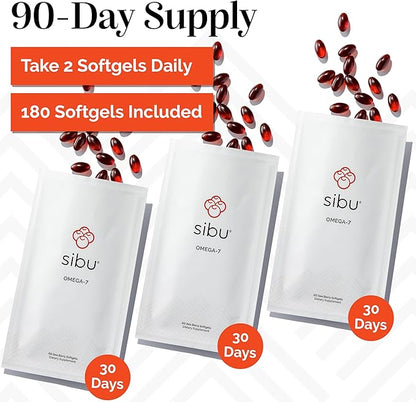 sibu Omega-7 Softgels, Premium Organic Himalayan Sea Buckthorn Oil (180ct, 90 Day Supply) – Supplement for Healthy Skin, Hair, Nails and Dryness
