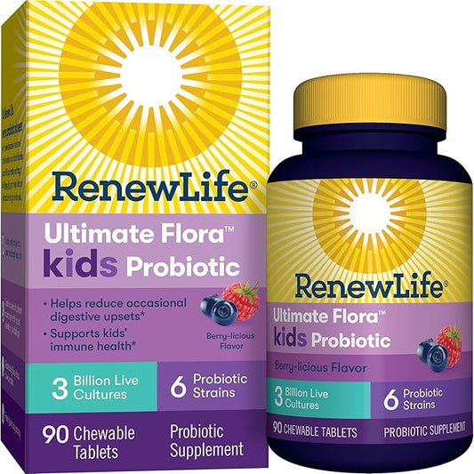 Renew Life Kids Probiotic Gummies, Supports Digestive & Immune Health, Soy, Dairy & Gluten Free, Berry, 90 Chewable Tablets