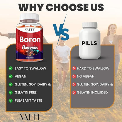 Boron Supplement for Men & Women – 10mg Gummies – Vegan, Non-GMO, Gluten-Free – Supports Bone Strength, Joint Flexibility & Immune System – Essential Mineral for Bone Density – 60 Chewables